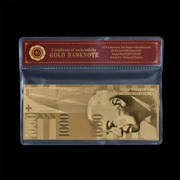 Швейцарски златни банкноти най-Новата банкнота от чисто злато с дърворезба 1000 франка в пластмасова рамка