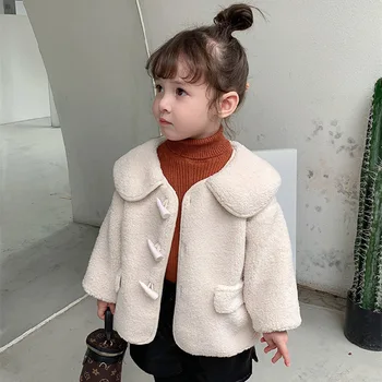 Якета за момичета, новост зимата 2021 г., бебешко яке от кадифе агнешко в корейски стил, плътно топло палто за малки момичета