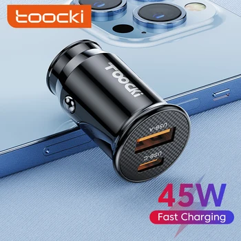 Toocki45 W 5A Зарядно за Кола Type C с Две USB-адаптера За Бързо Зареждане на мобилен Телефон За iPhone 13 12 Xiaomi на Samsung за Бързо Зареждане в Колата